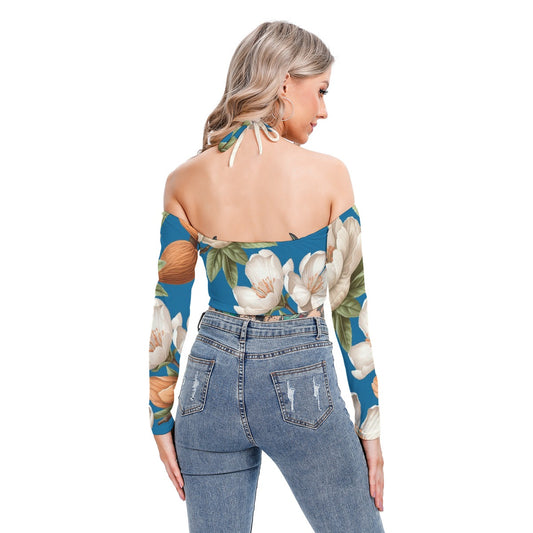 All-Over Print Women's Halter Lace-up Top