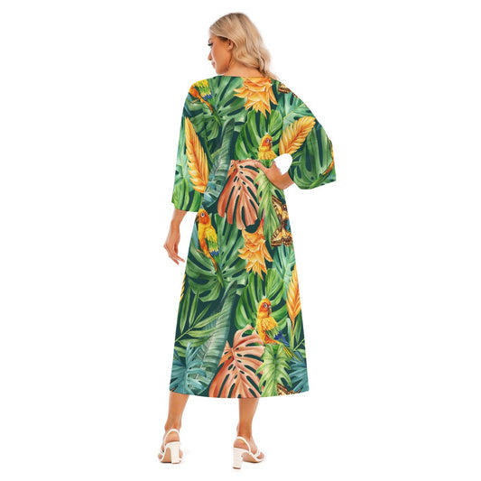 All-Over Print Women's Mid-Sleeve Long Dress