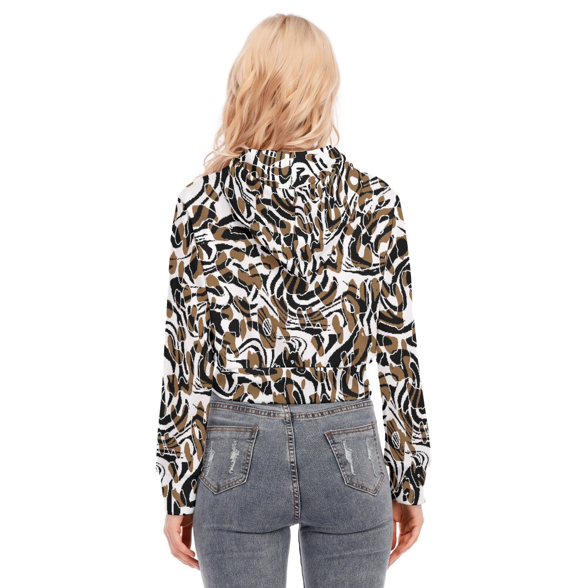 All-Over Print Women's Crop Top Hoodie With Zipper Closure