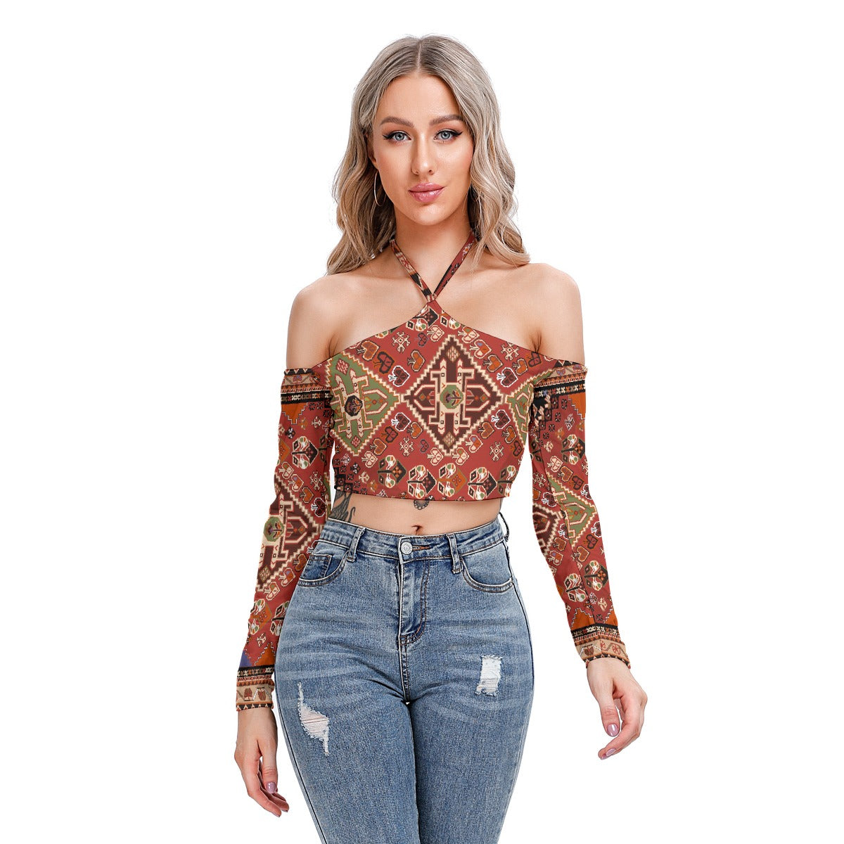 All-Over Print Women's Halter Lace-up Top