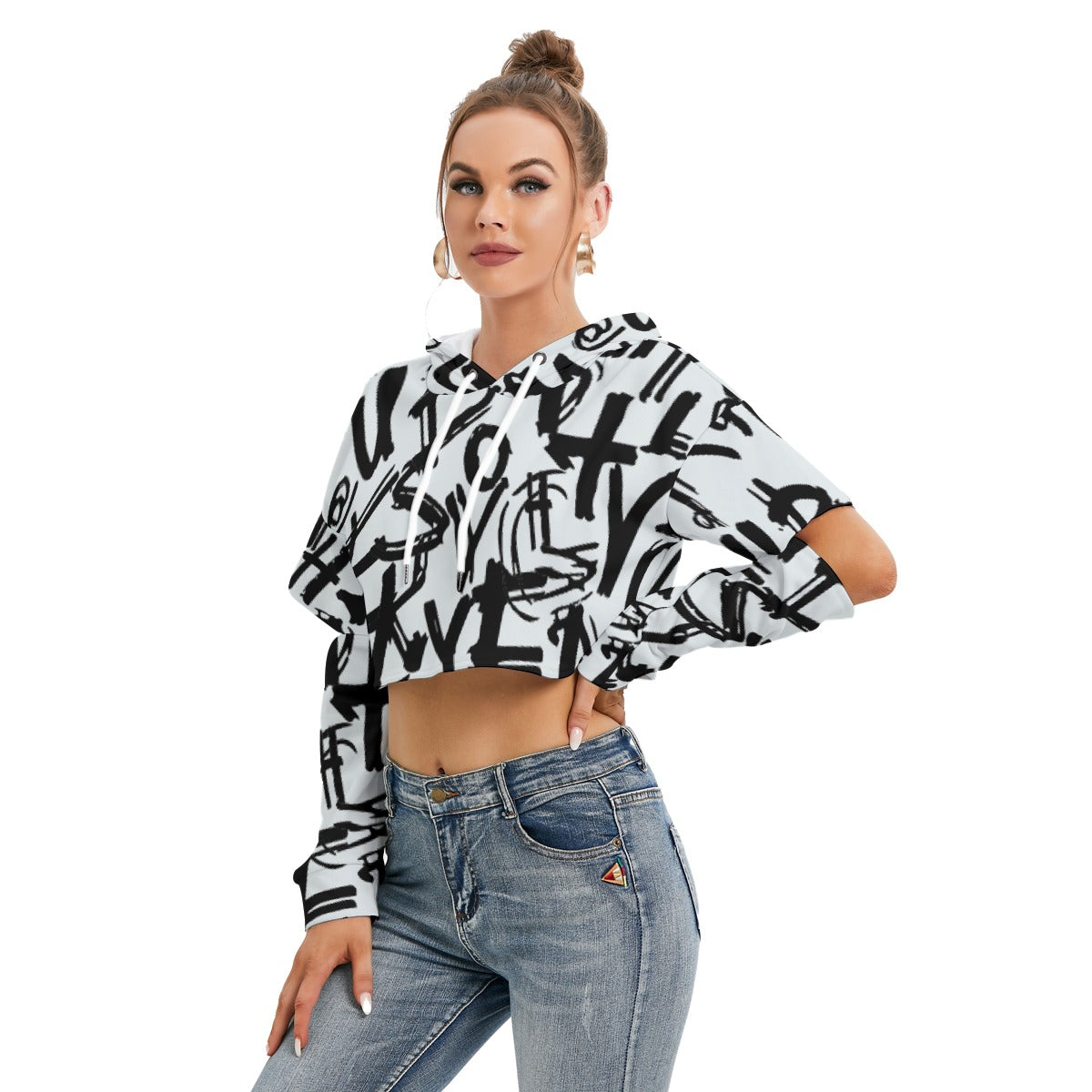 All-Over Print Women's Heavy Fleece Hoodie With Hollow Out Sleeve