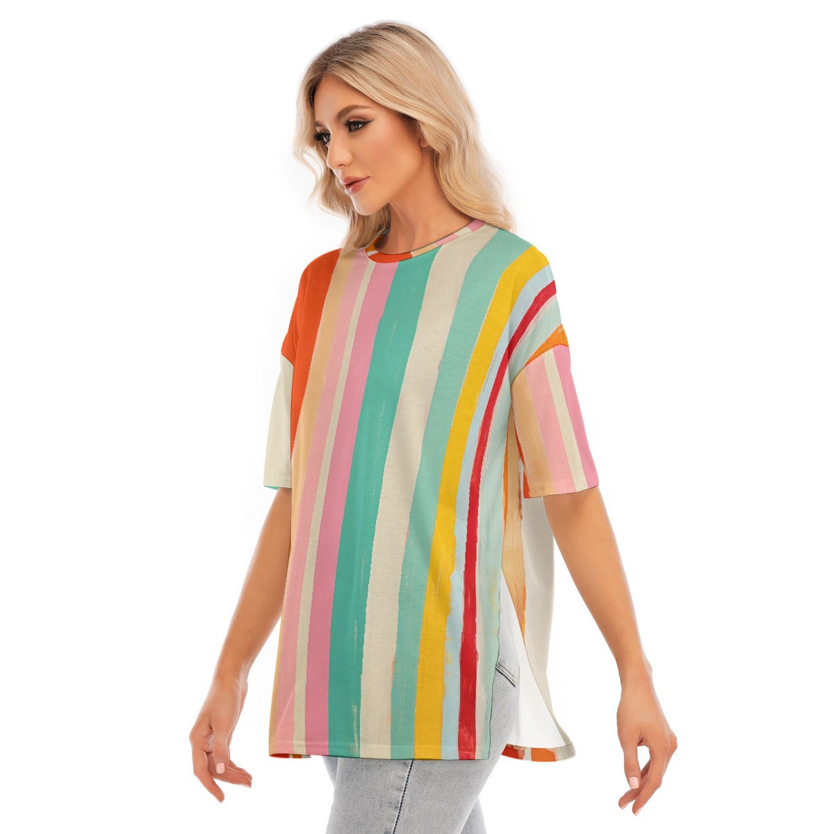 All-Over Print Women's Short Sleeves T-shirt With Hem Split