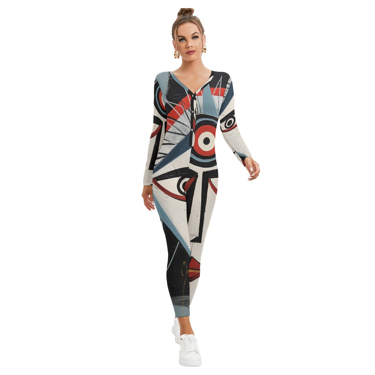 All-Over Print Women's Plunging Neck Jumpsuit