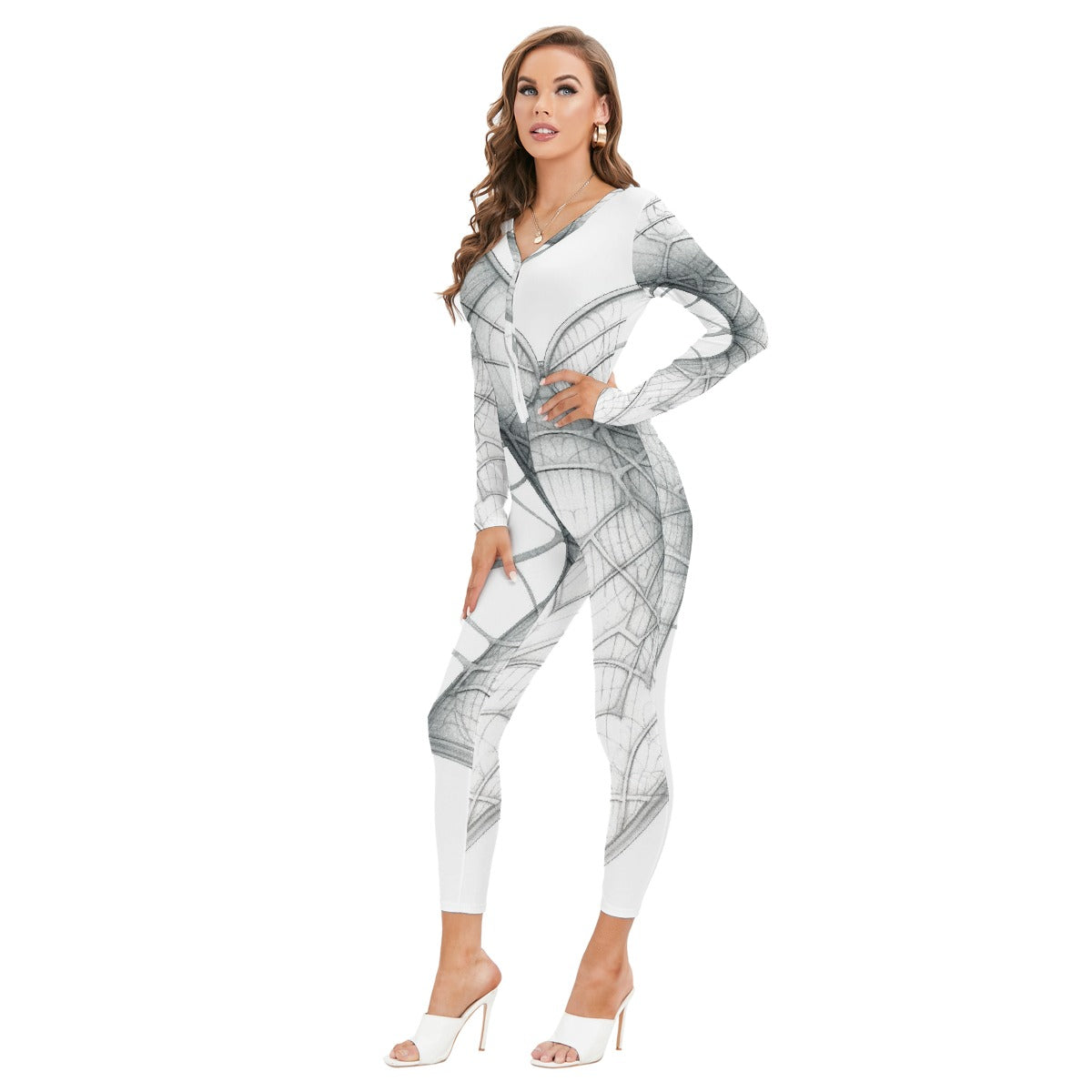 All-Over Print Women's Plunging Neck Jumpsuit