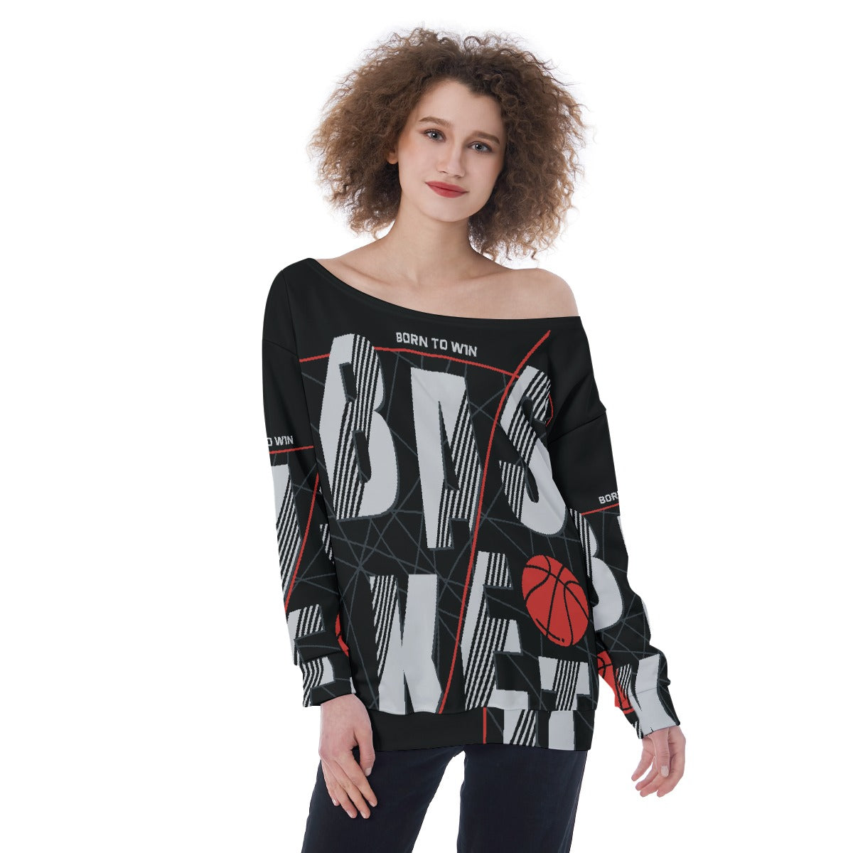 All-Over Print Oversized Women's Off-Shoulder Sweatshirt