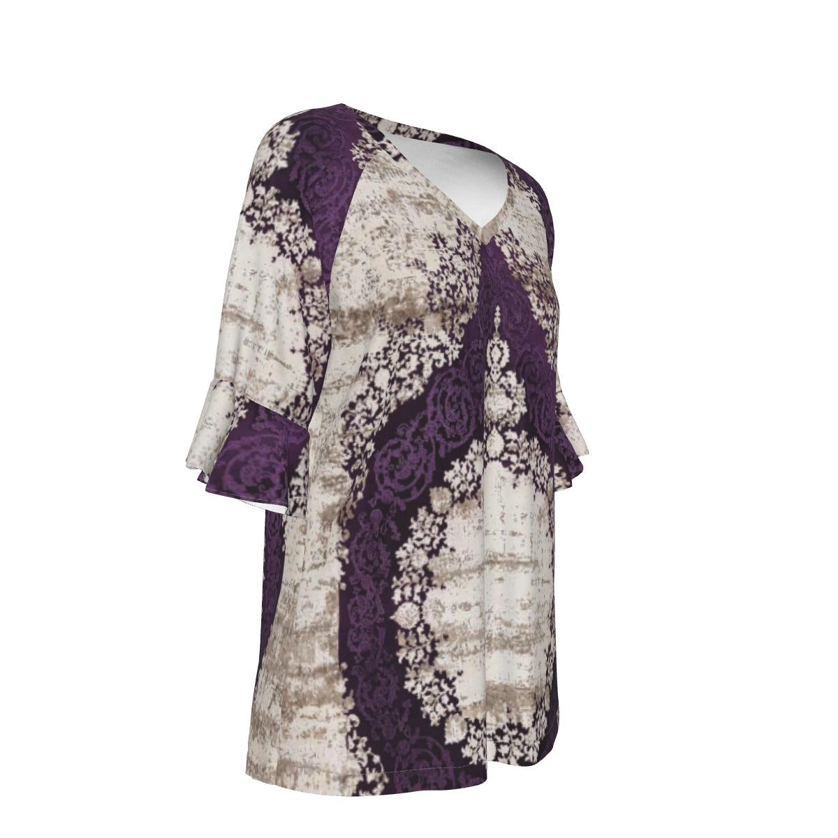 All-Over Print V-neck Women's T-shirt With Bell Sleeve