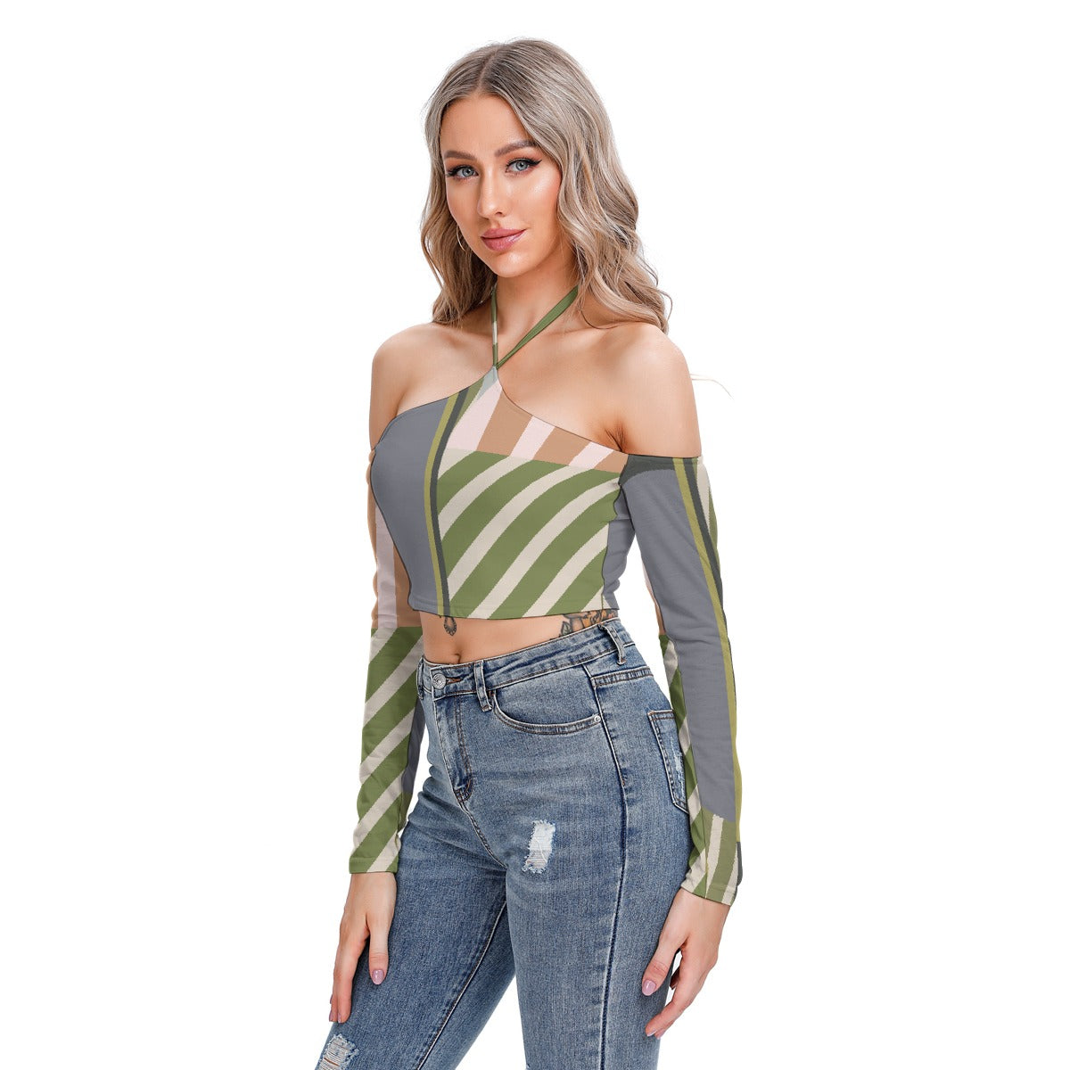 All-Over Print Women's Halter Lace-up Top
