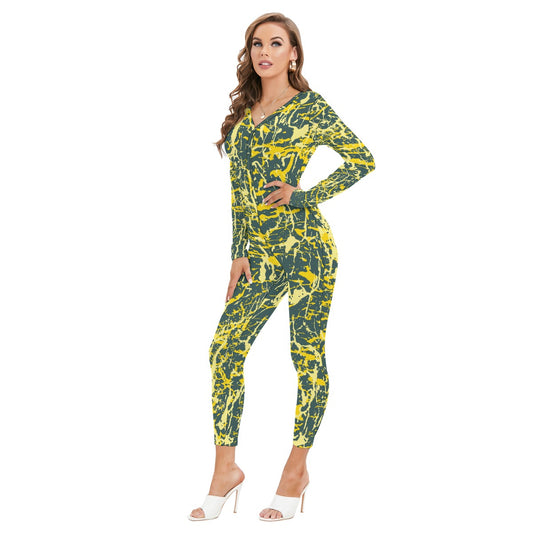 All-Over Print Women's Plunging Neck Jumpsuit