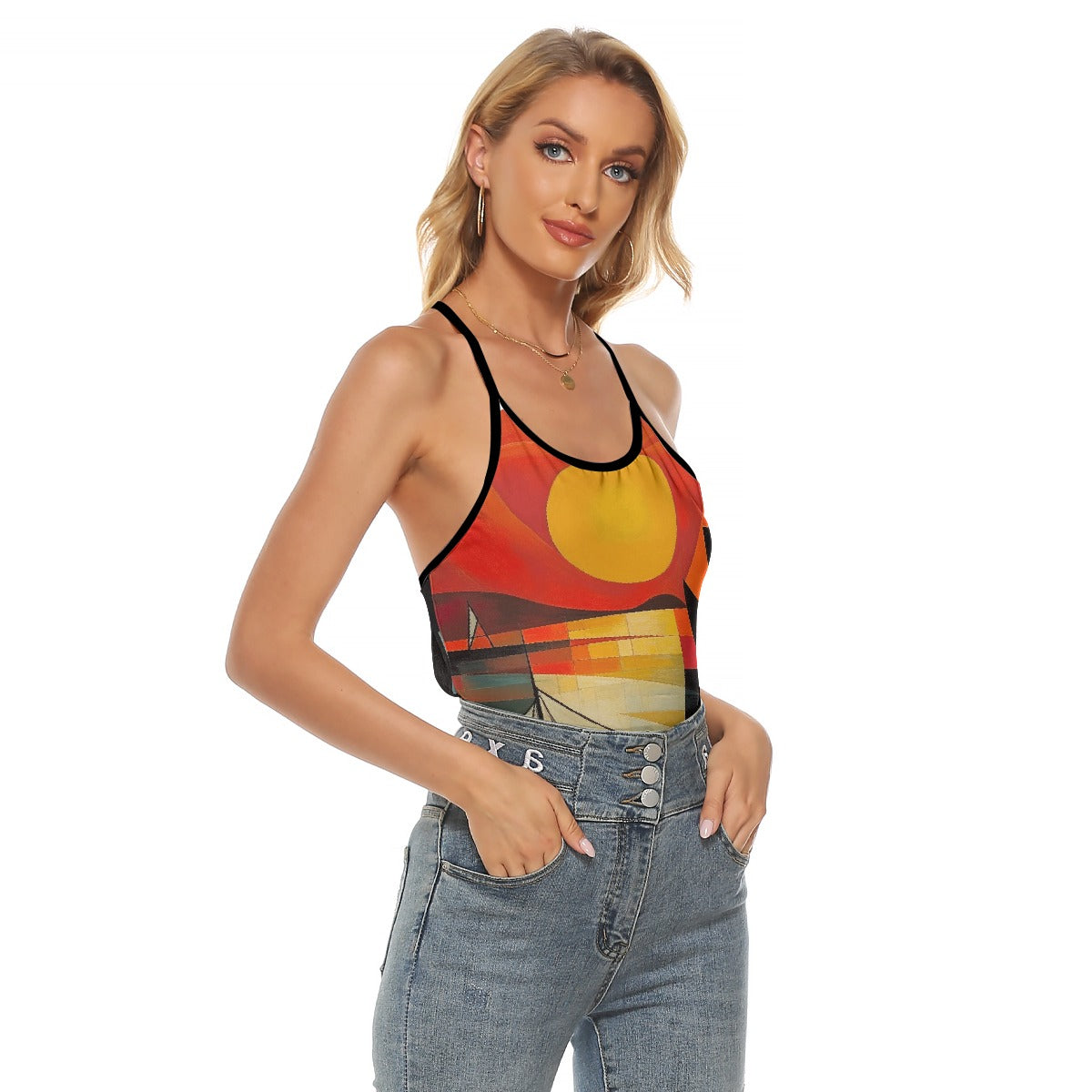 All-Over Print Women's Criss-Cross Open Back Tank Top