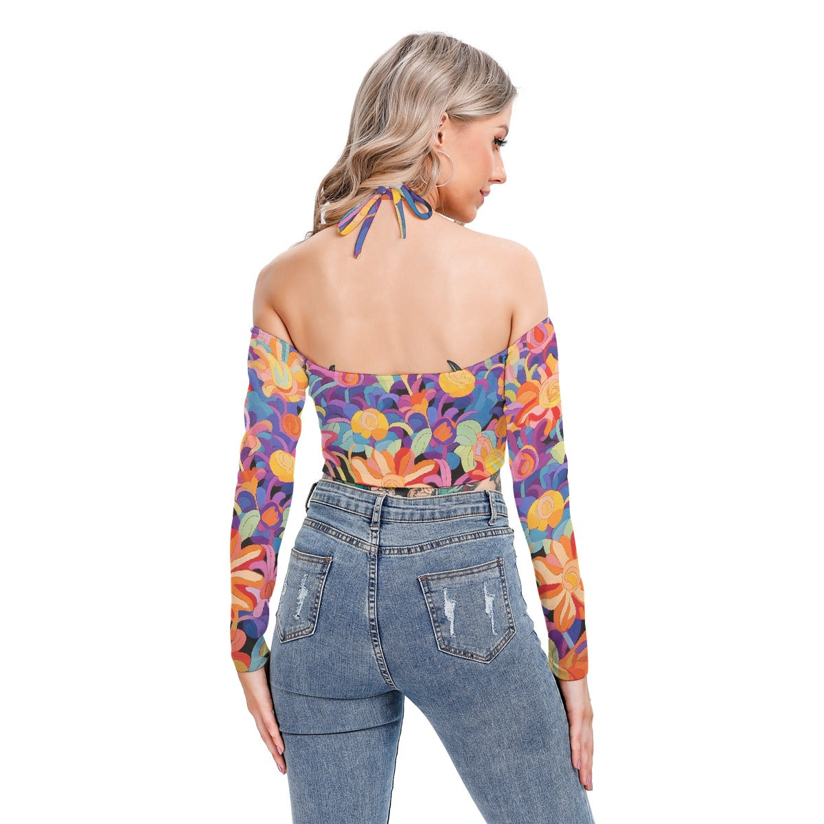 All-Over Print Women's Halter Lace-up Top