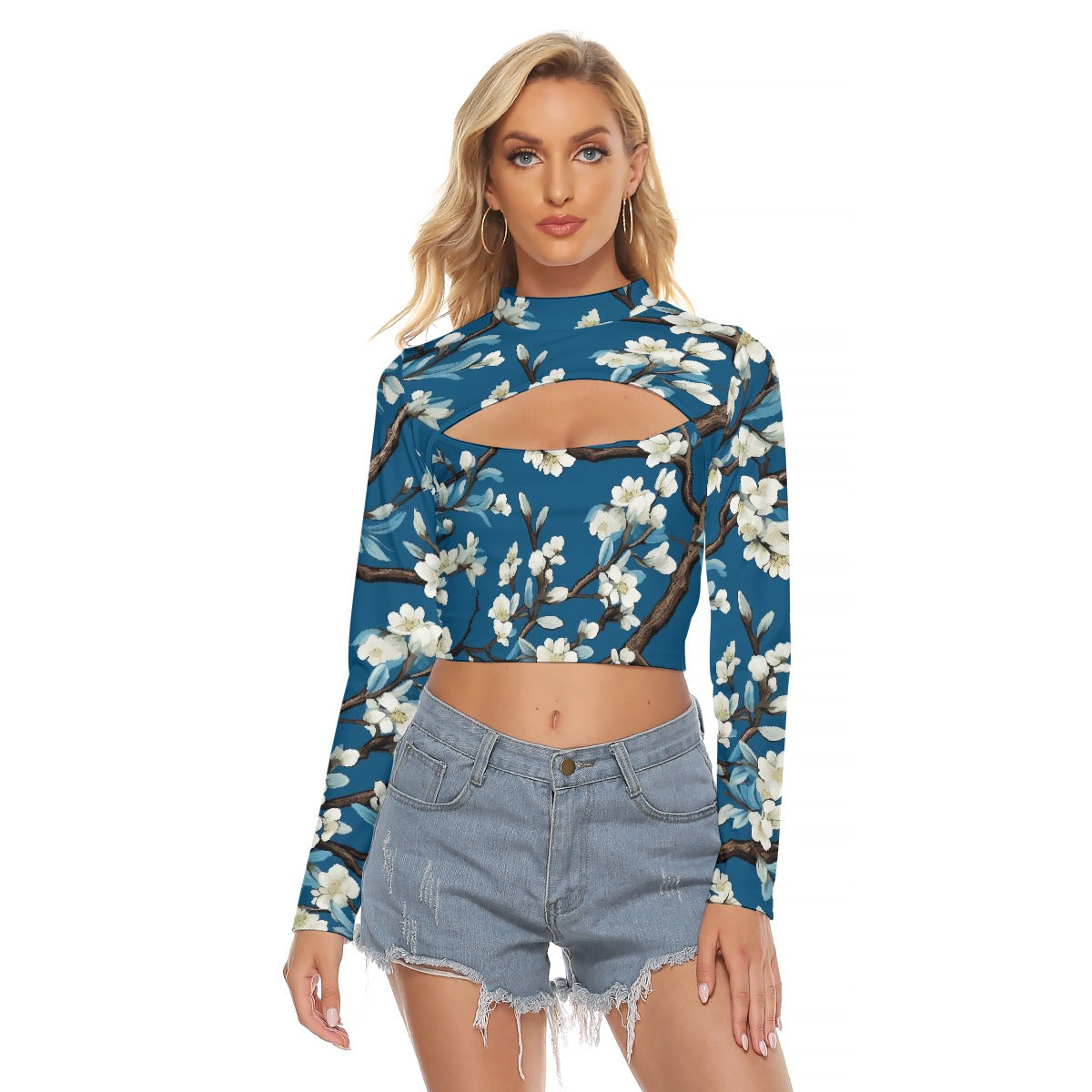 All-Over Print Women's Hollow Chest Keyhole Tight Crop Top
