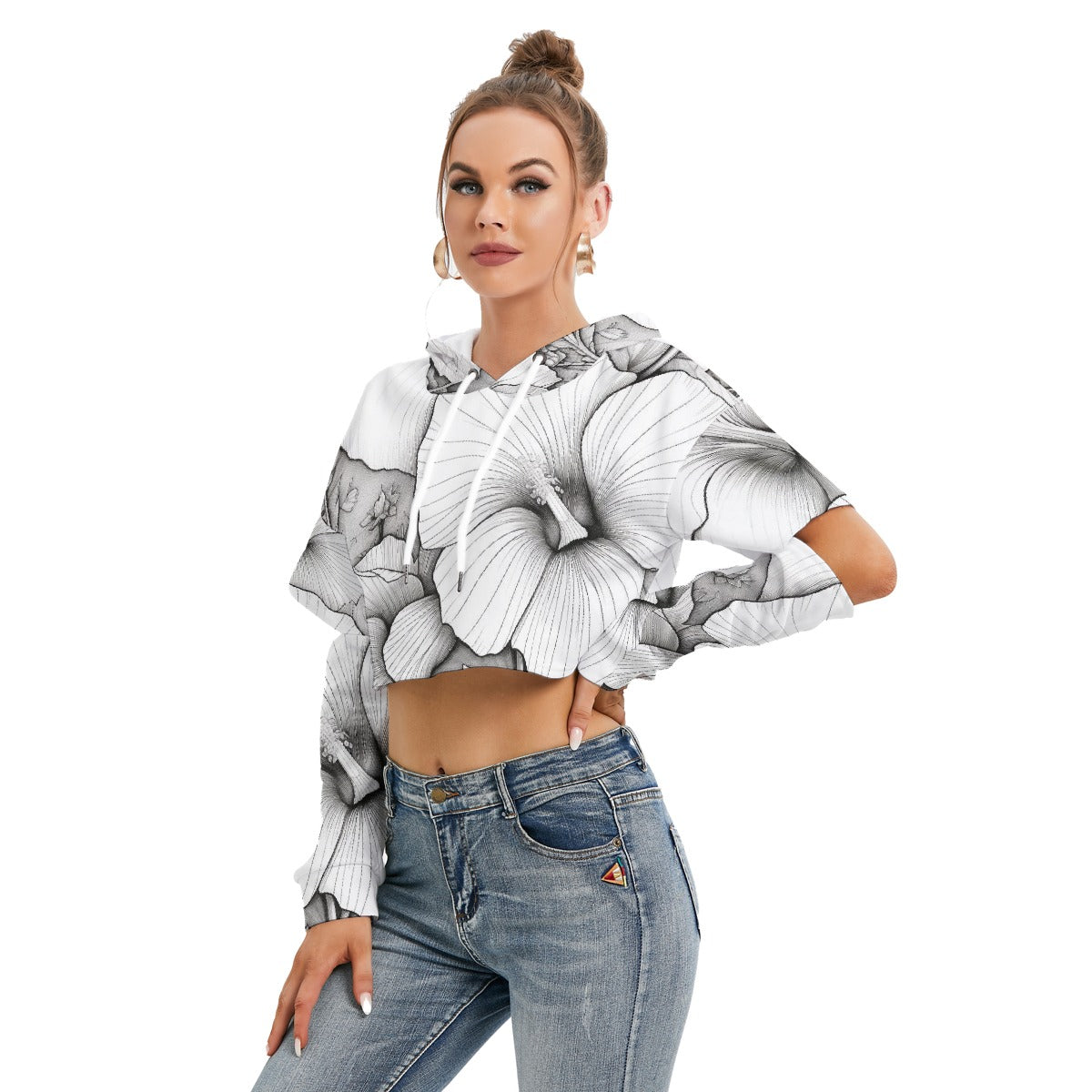 All-Over Print Women's Heavy Fleece Hoodie With Hollow Out Sleeve