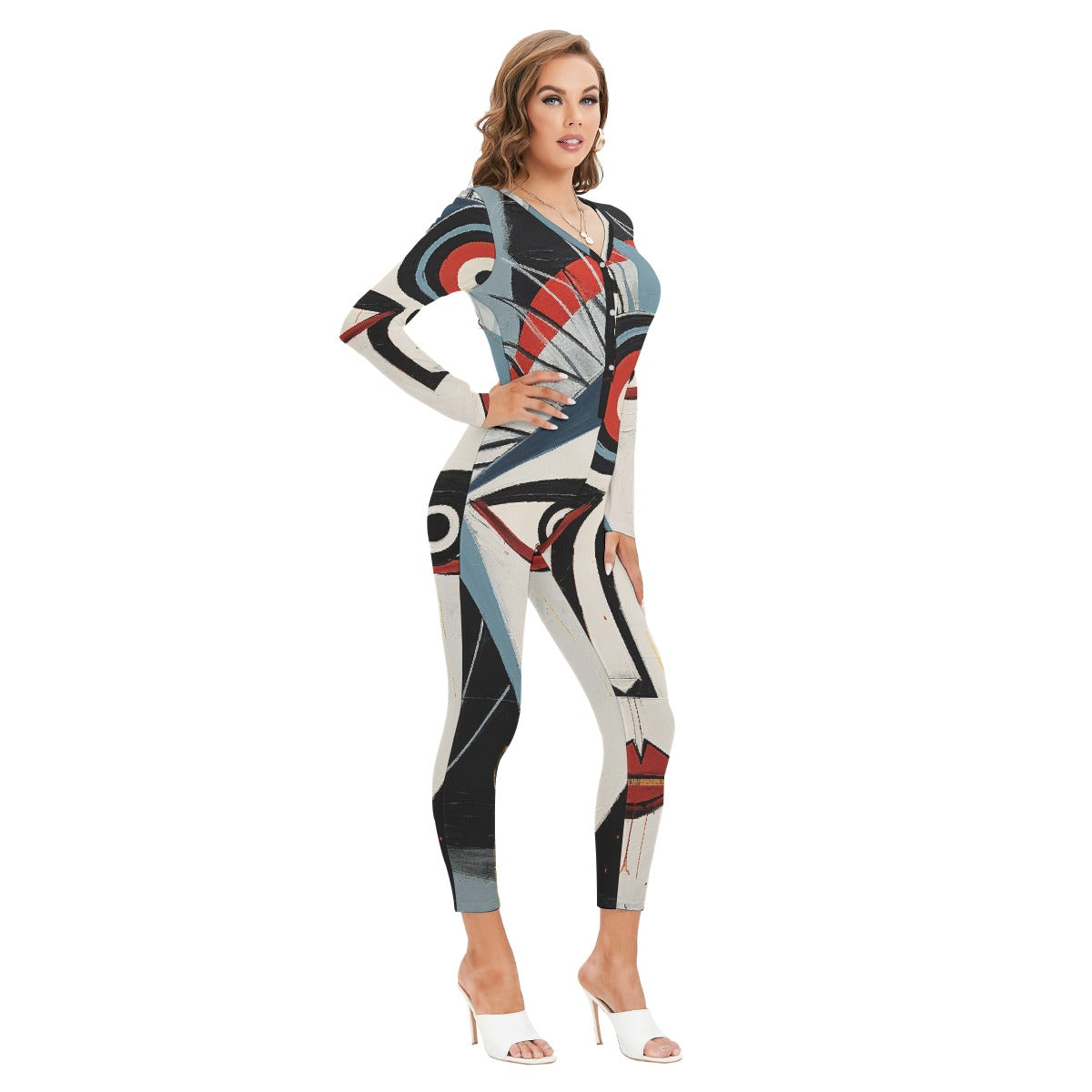 All-Over Print Women's Plunging Neck Jumpsuit