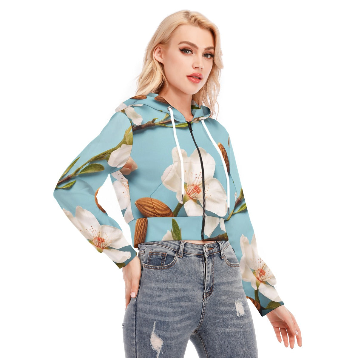 All-Over Print Women's Crop Top Hoodie With Zipper Closure