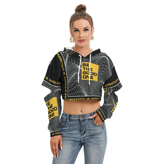 All-Over Print Women's Heavy Fleece Hoodie With Hollow Out Sleeve
