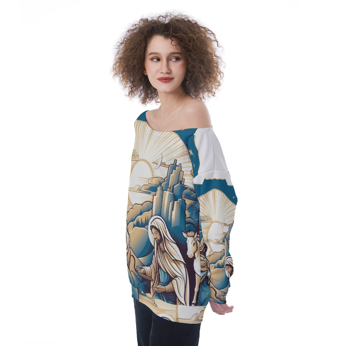 All-Over Print Oversized Women's Off-Shoulder Sweatshirt