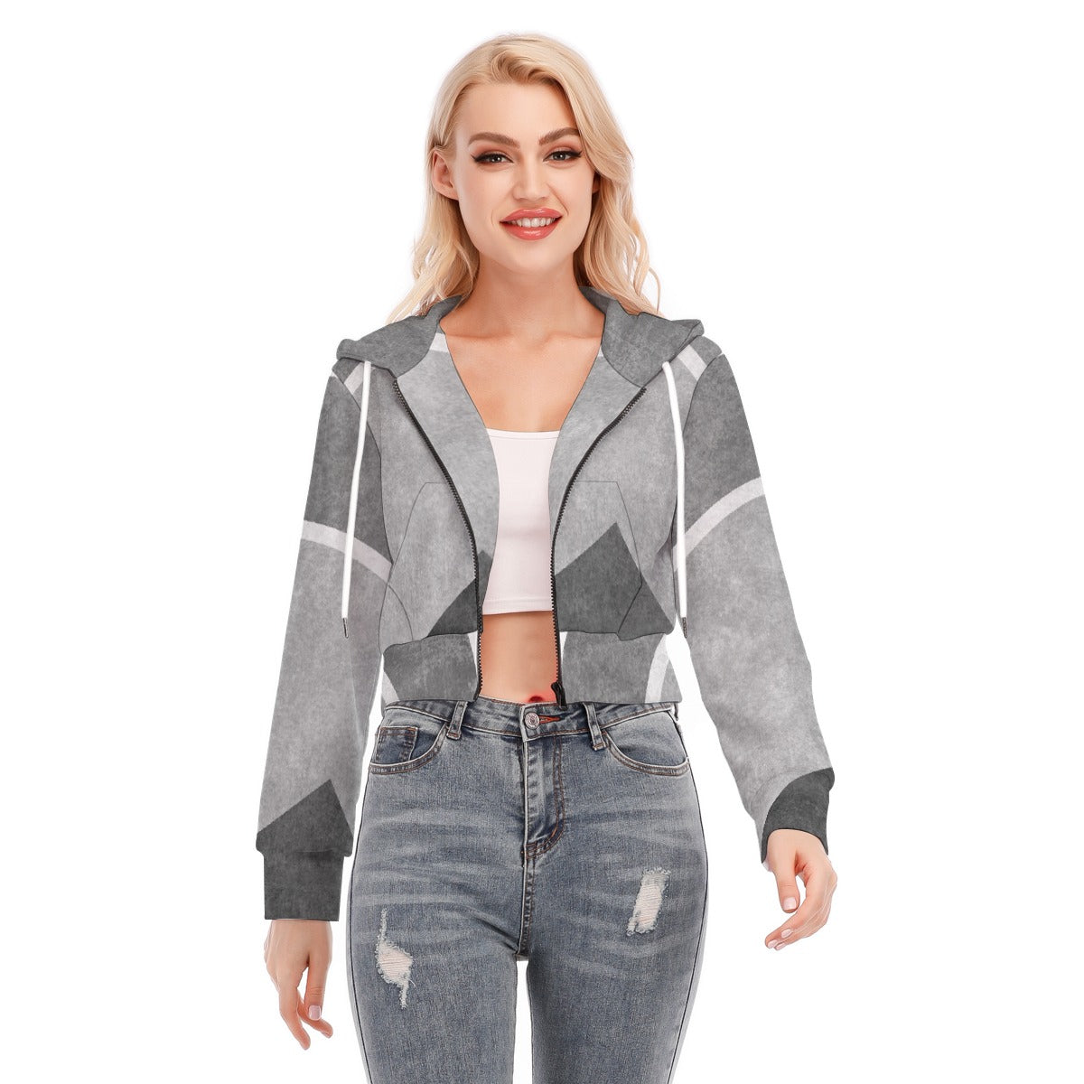 All-Over Print Women's Crop Top Hoodie With Zipper Closure