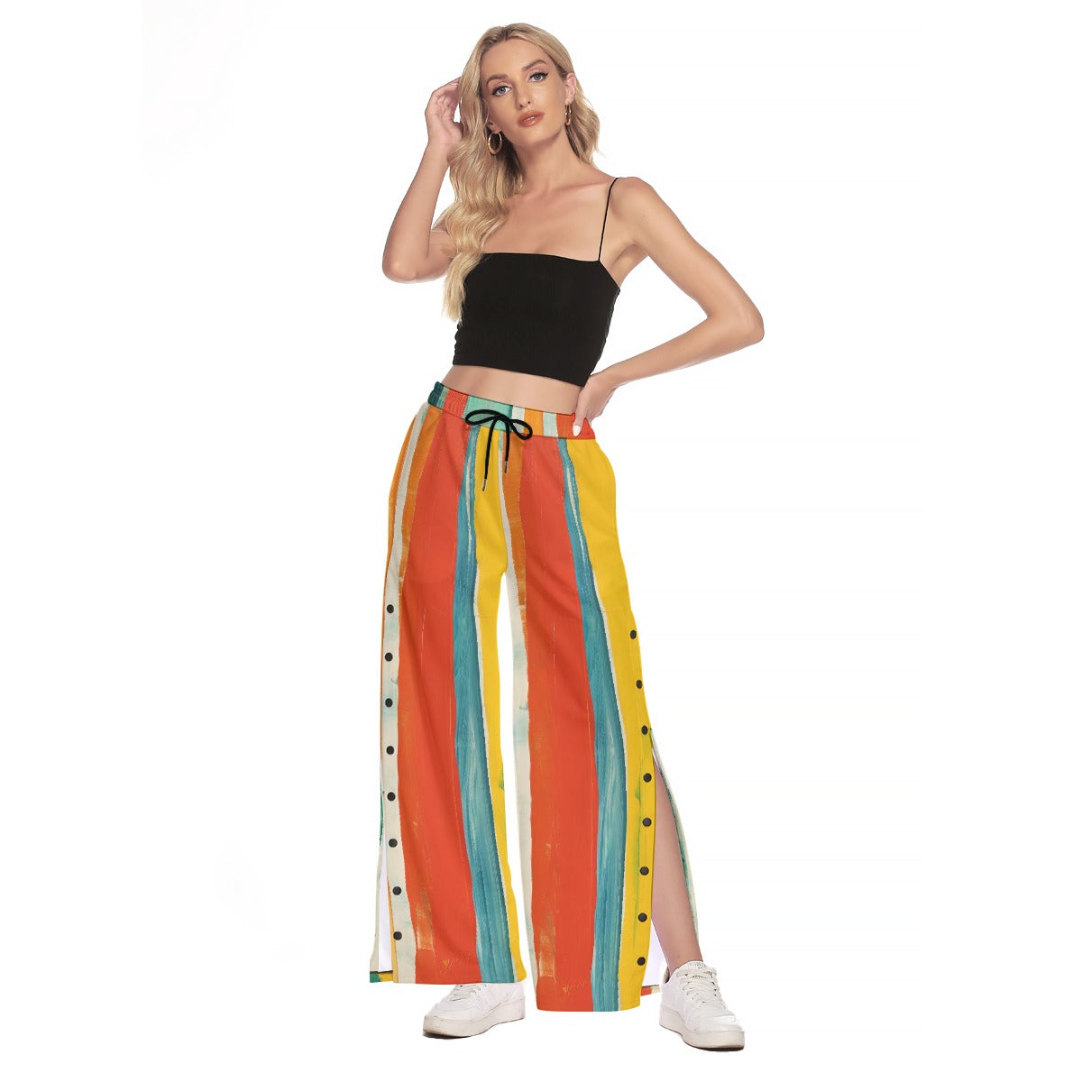 All-Over Print Women's Side Slit Snap Button Trousers