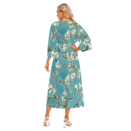 All-Over Print Women's Mid-Sleeve Long Dress