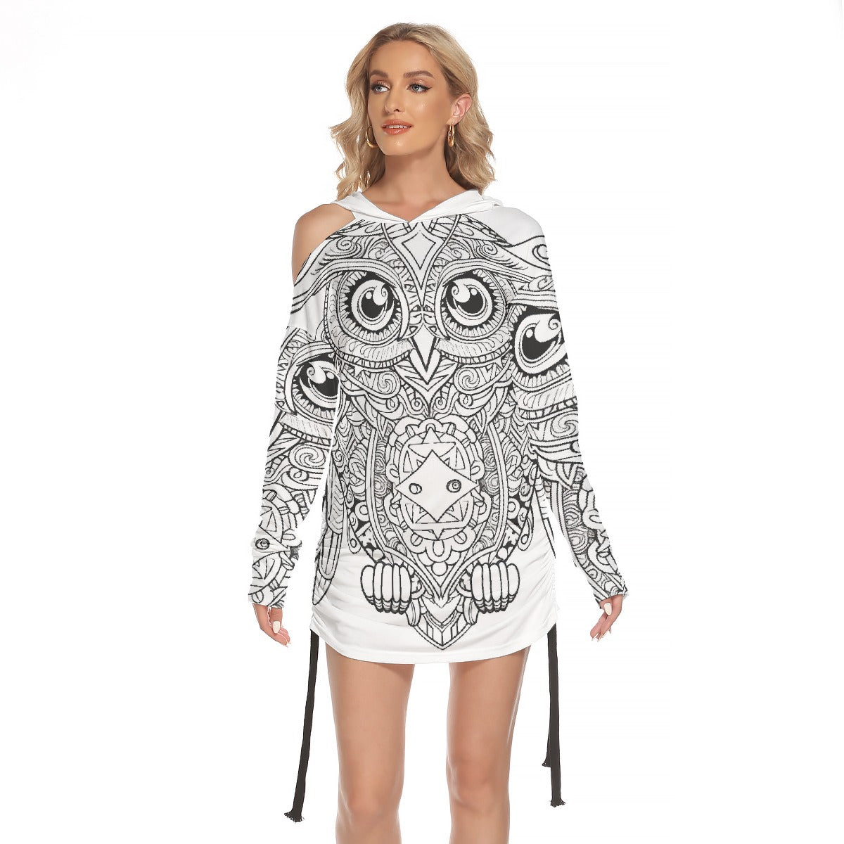 All-Over Print Women's One-shoulder Dress With Waist Shirring