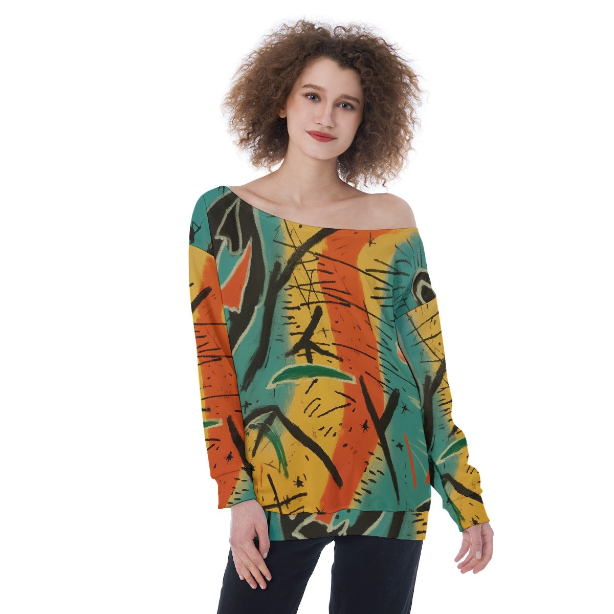 All-Over Print Oversized Women's Off-Shoulder Sweatshirt