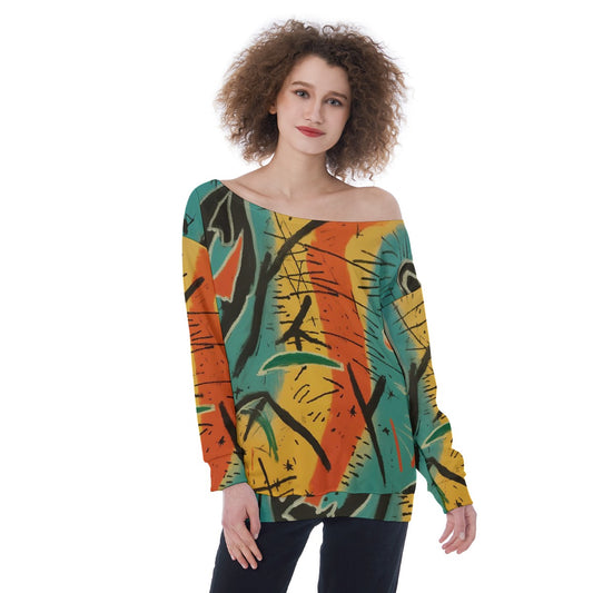 All-Over Print Oversized Women's Off-Shoulder Sweatshirt