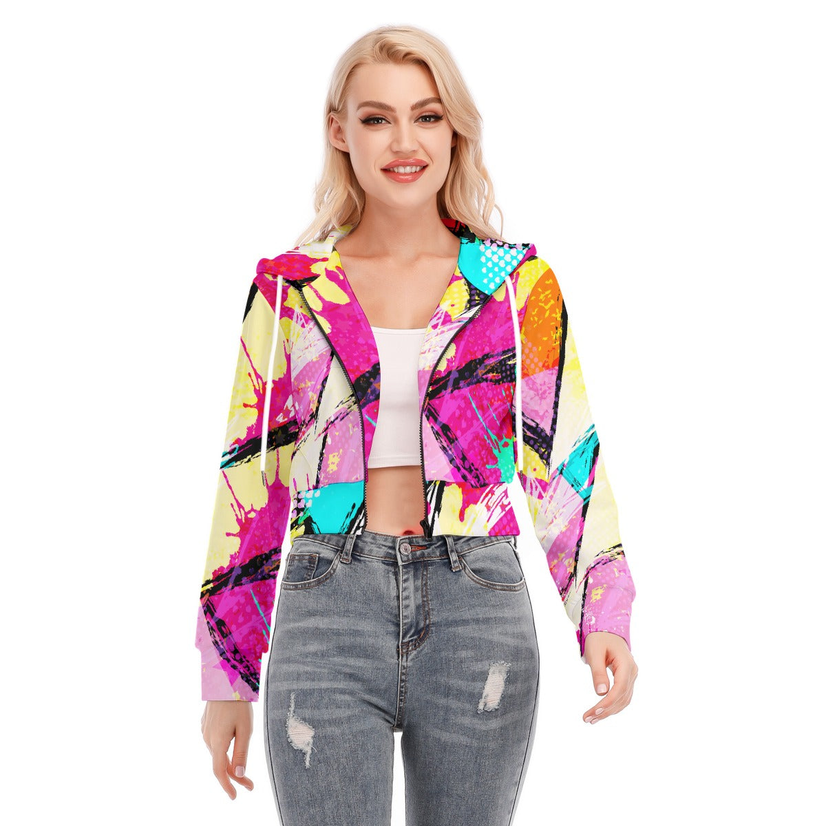 All-Over Print Women's Crop Top Hoodie With Zipper Closure