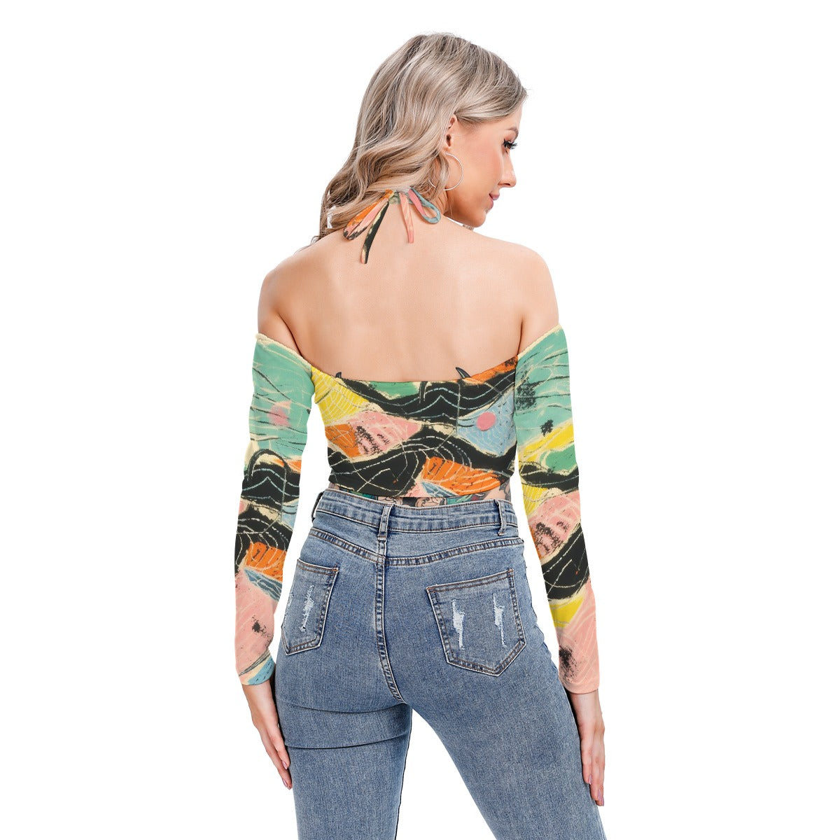 All-Over Print Women's Halter Lace-up Top