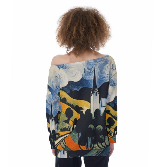 All-Over Print Oversized Women's Off-Shoulder Sweatshirt