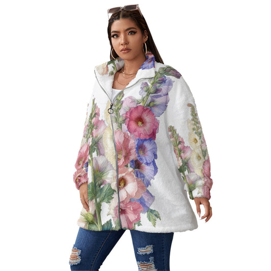 All-Over Print Unisex Borg Fleece Stand-up Collar Coat With Zipper Closure(Plus Size)