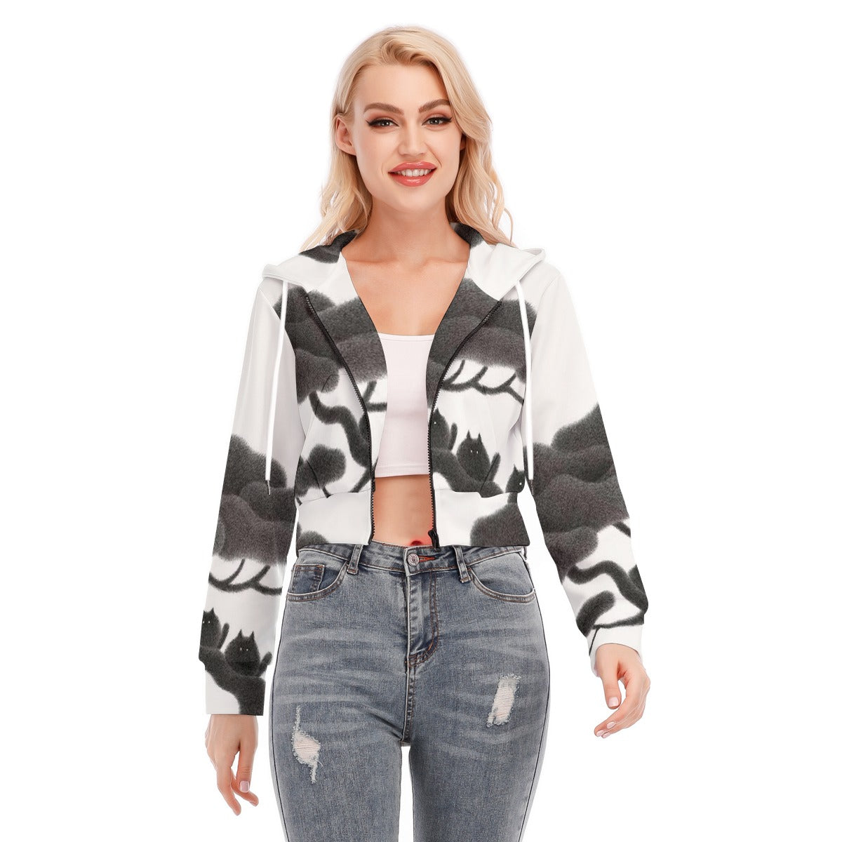 All-Over Print Women's Crop Top Hoodie With Zipper Closure