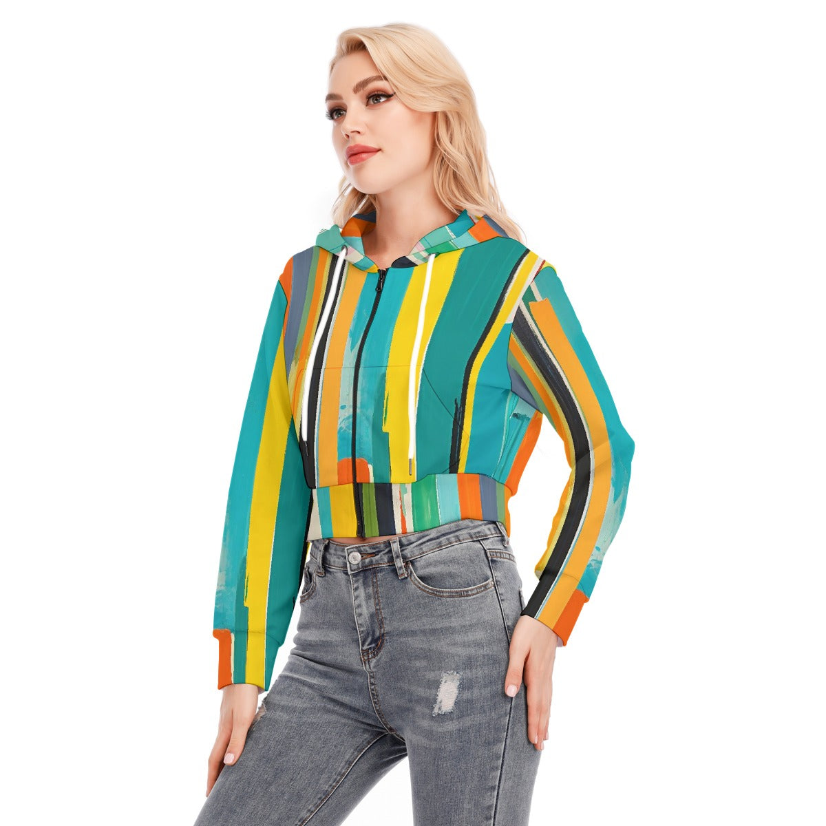All-Over Print Women's Crop Top Hoodie With Zipper Closure