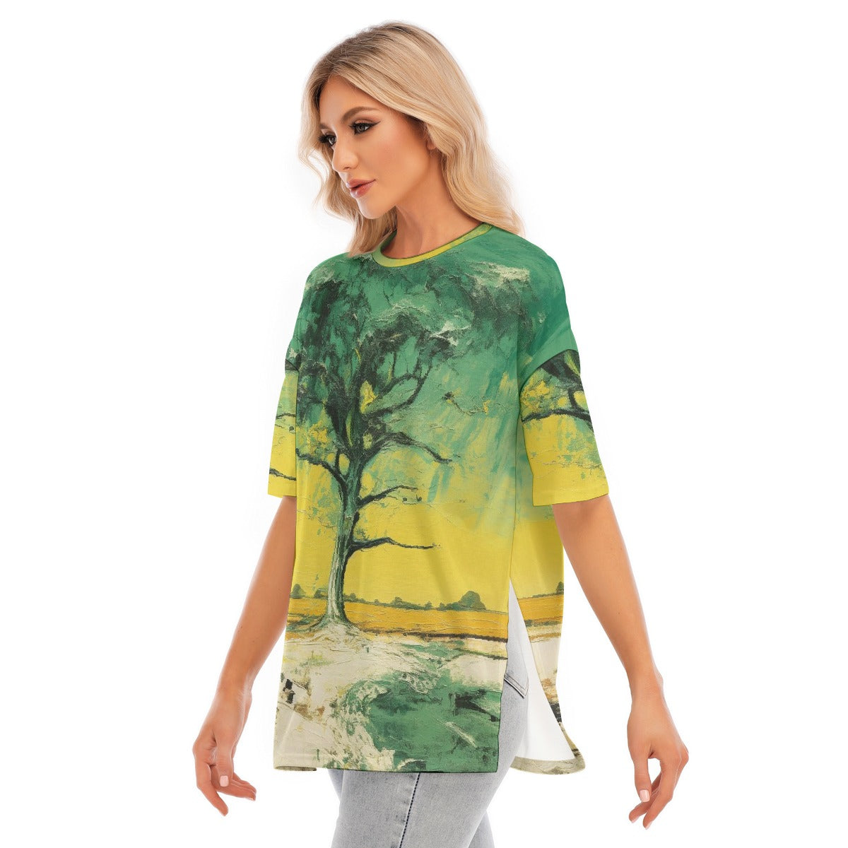 All-Over Print Women's Short Sleeves T-shirt With Hem Split