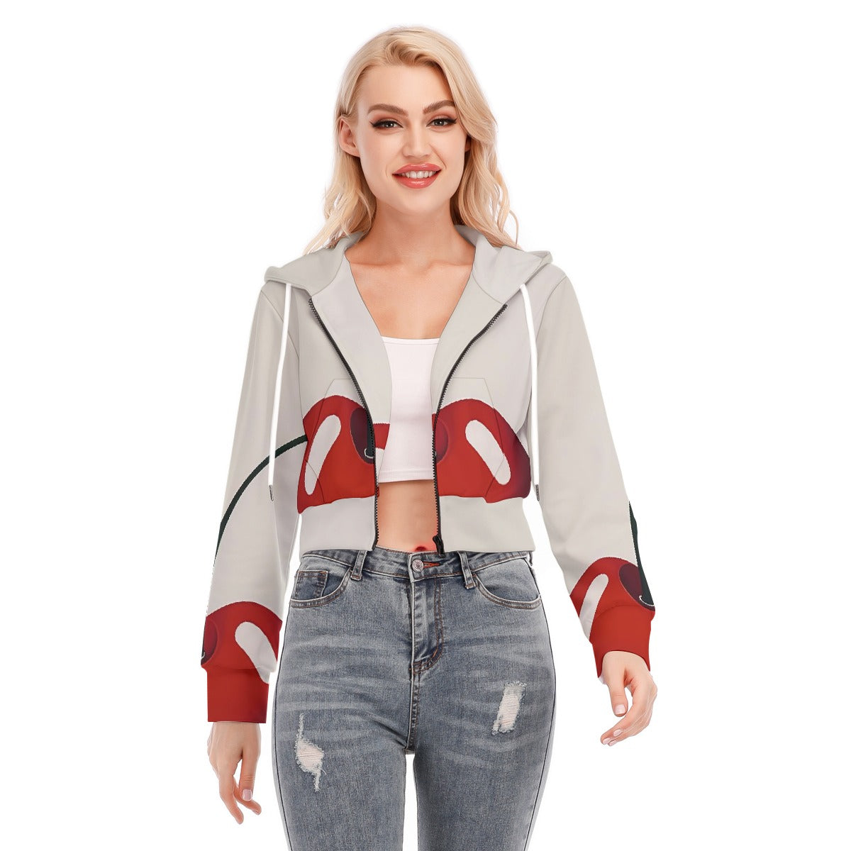 All-Over Print Women's Crop Top Hoodie With Zipper Closure