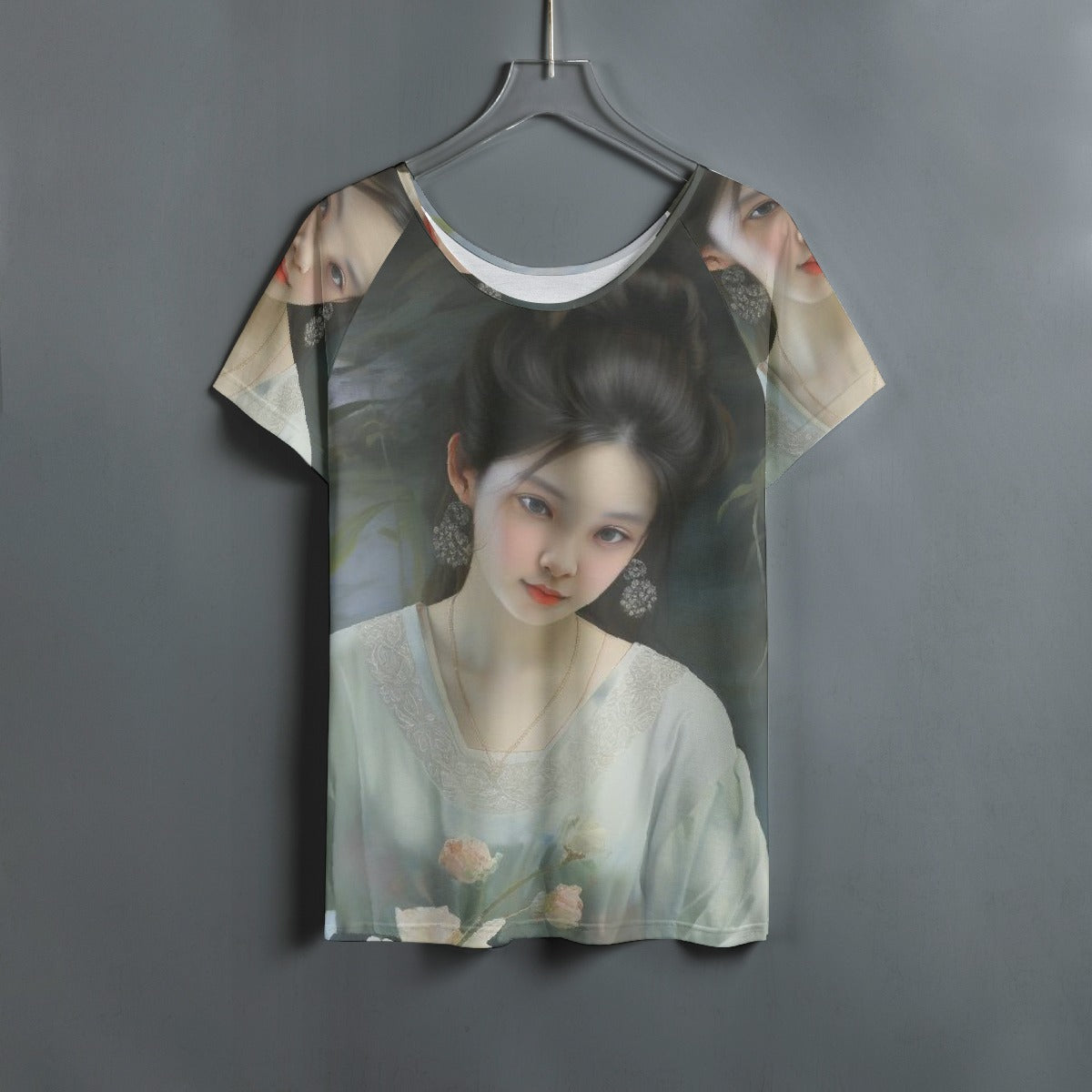 All-Over Print Women's Round Neck T-shirt With Raglan Sleeve