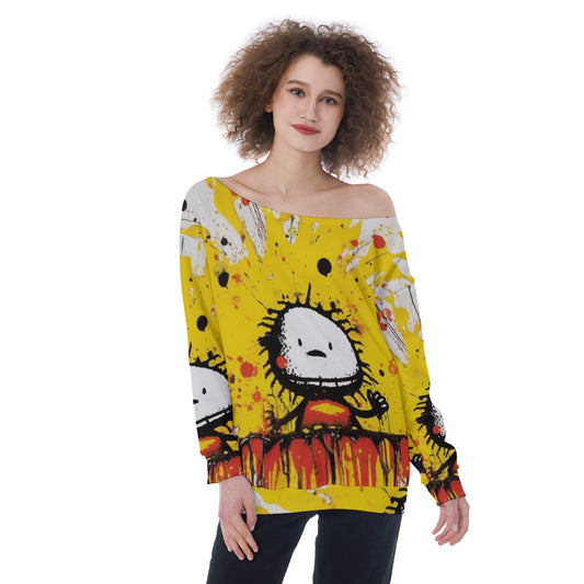 All-Over Print Oversized Women's Off-Shoulder Sweatshirt