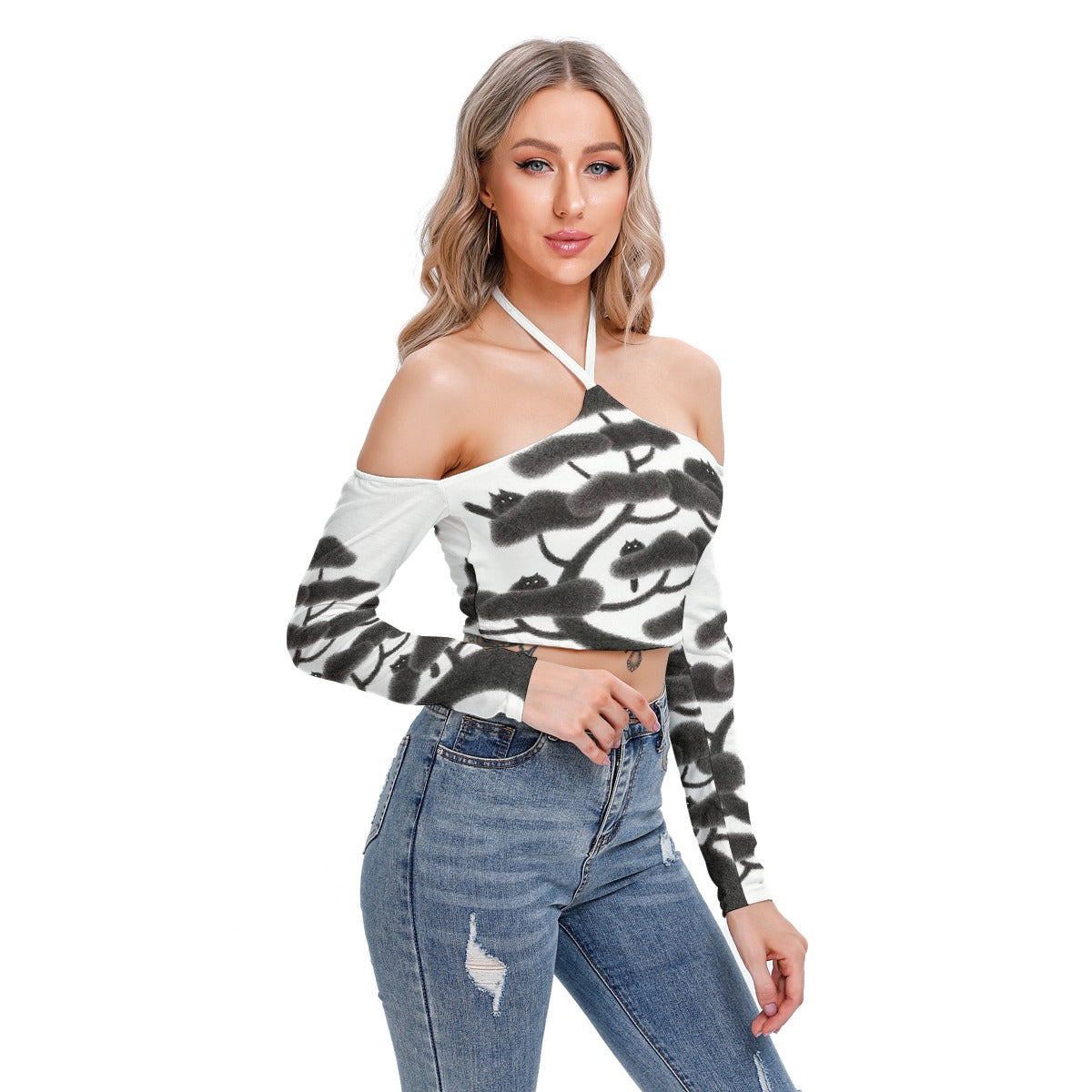 All-Over Print Women's Halter Lace-up Top