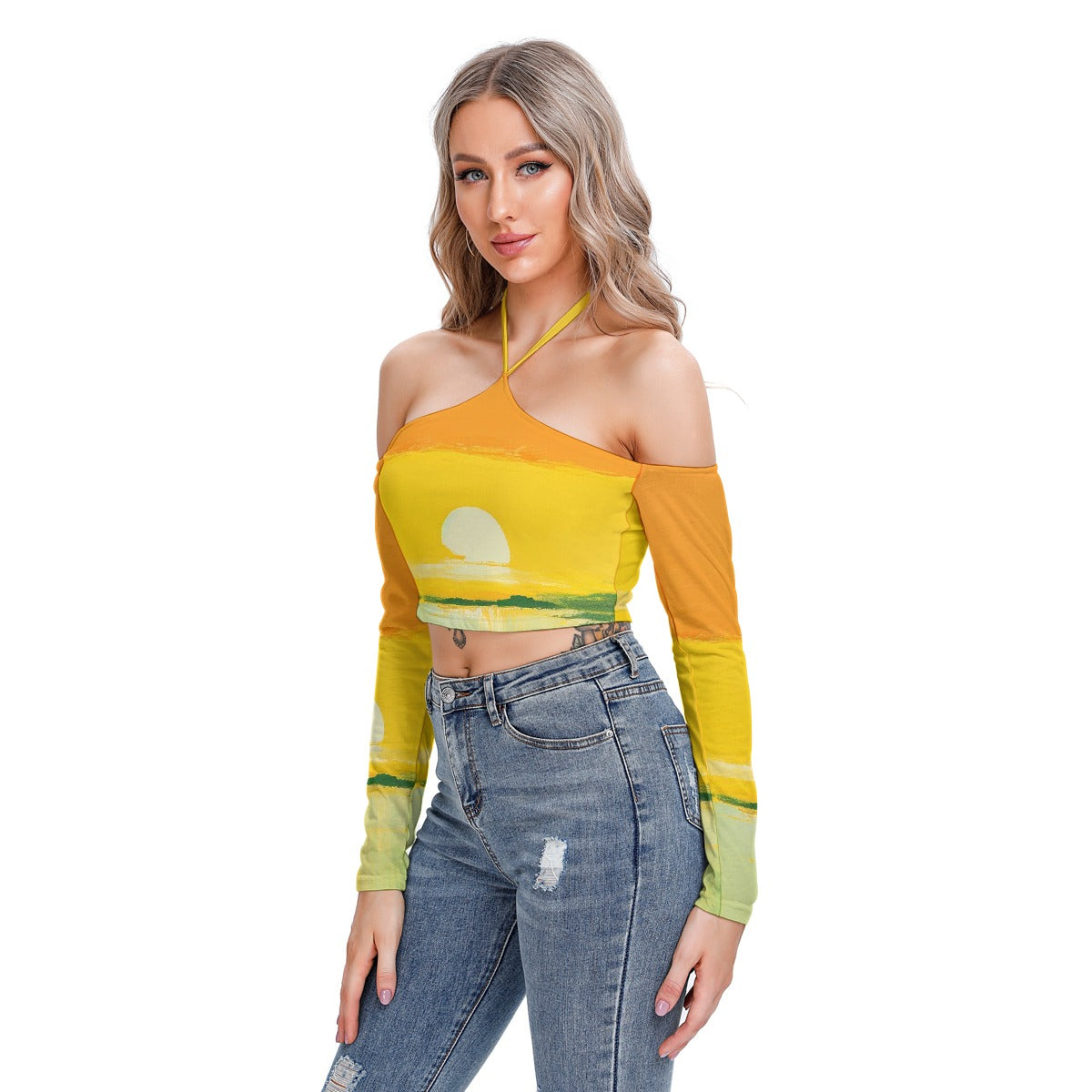 All-Over Print Women's Halter Lace-up Top