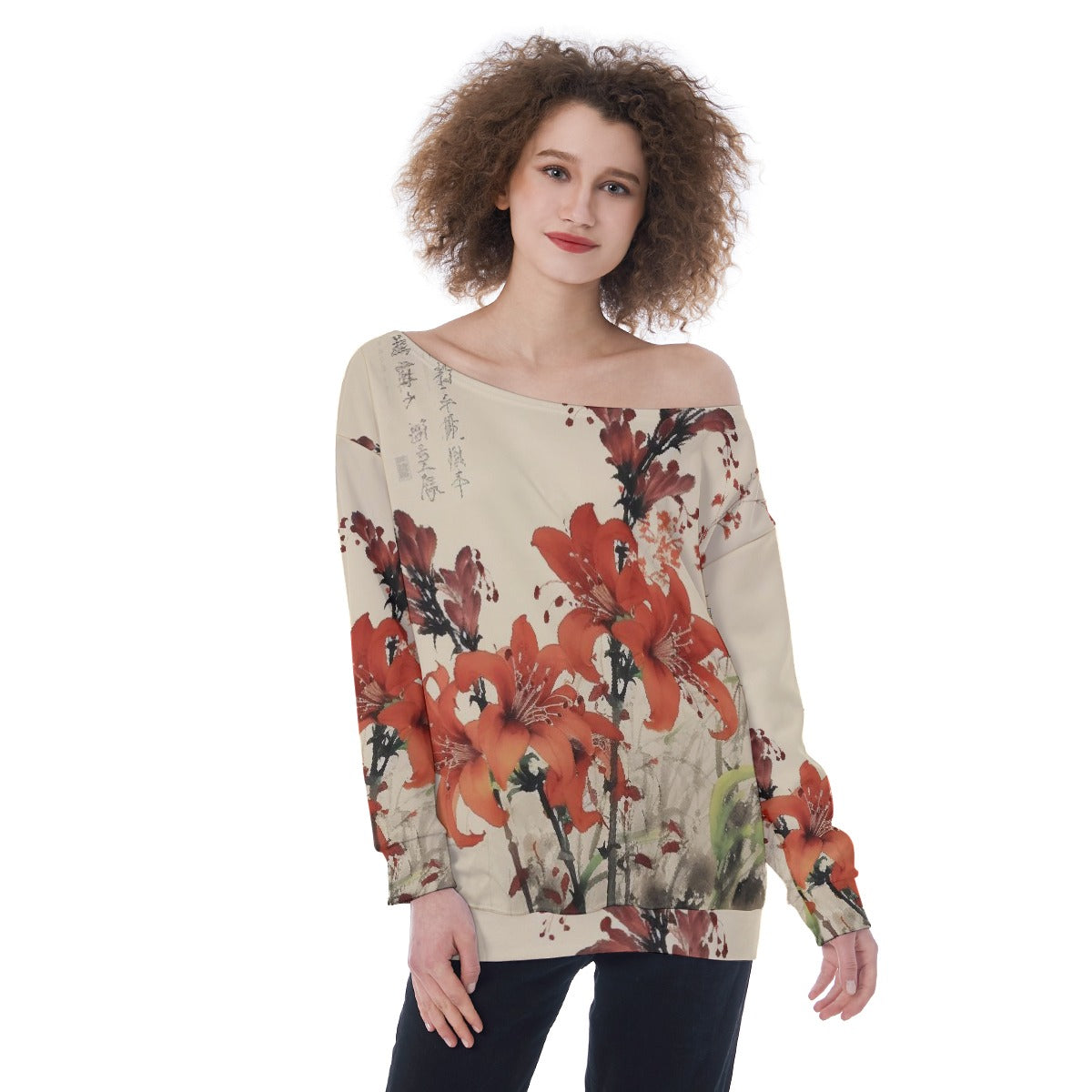 All-Over Print Oversized Women's Off-Shoulder Sweatshirt