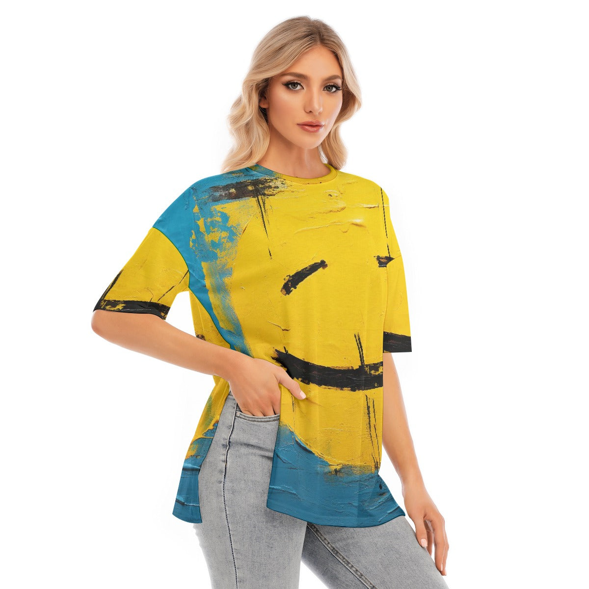 All-Over Print Women's Short Sleeves T-shirt With Hem Split