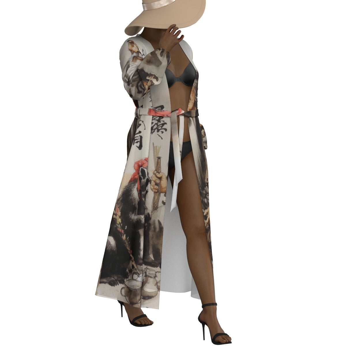 All-Over Print Women's Lace-up Chiffon Robe