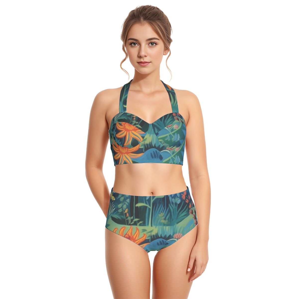 All-Over Print Women's Swimsuit Set With Halter