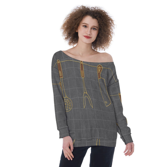All-Over Print Oversized Women's Off-Shoulder Sweatshirt