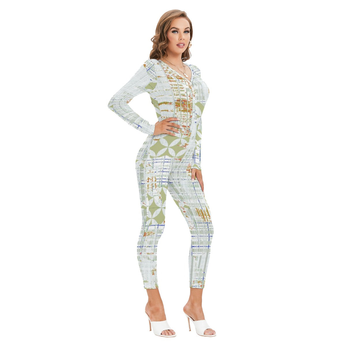 All-Over Print Women's Plunging Neck Jumpsuit
