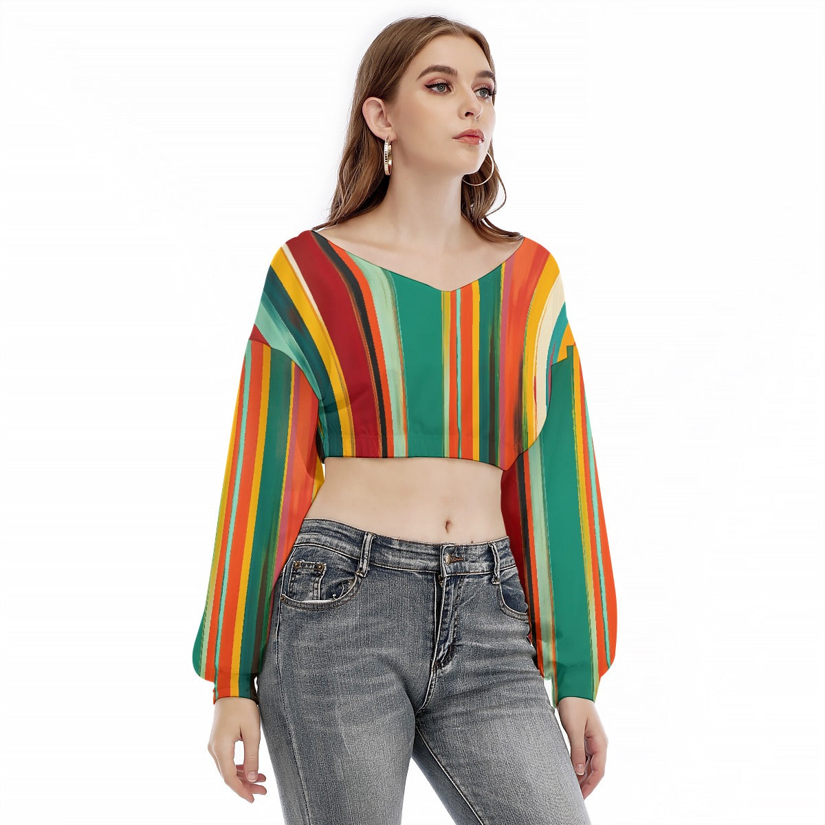 All-Over Print Women's V-neck Long Sleeve Cropped Sweatshirt