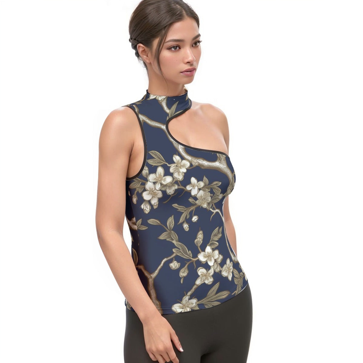 All-Over Print Women's Halter Sleeveless Asymmetrical Tank Top
