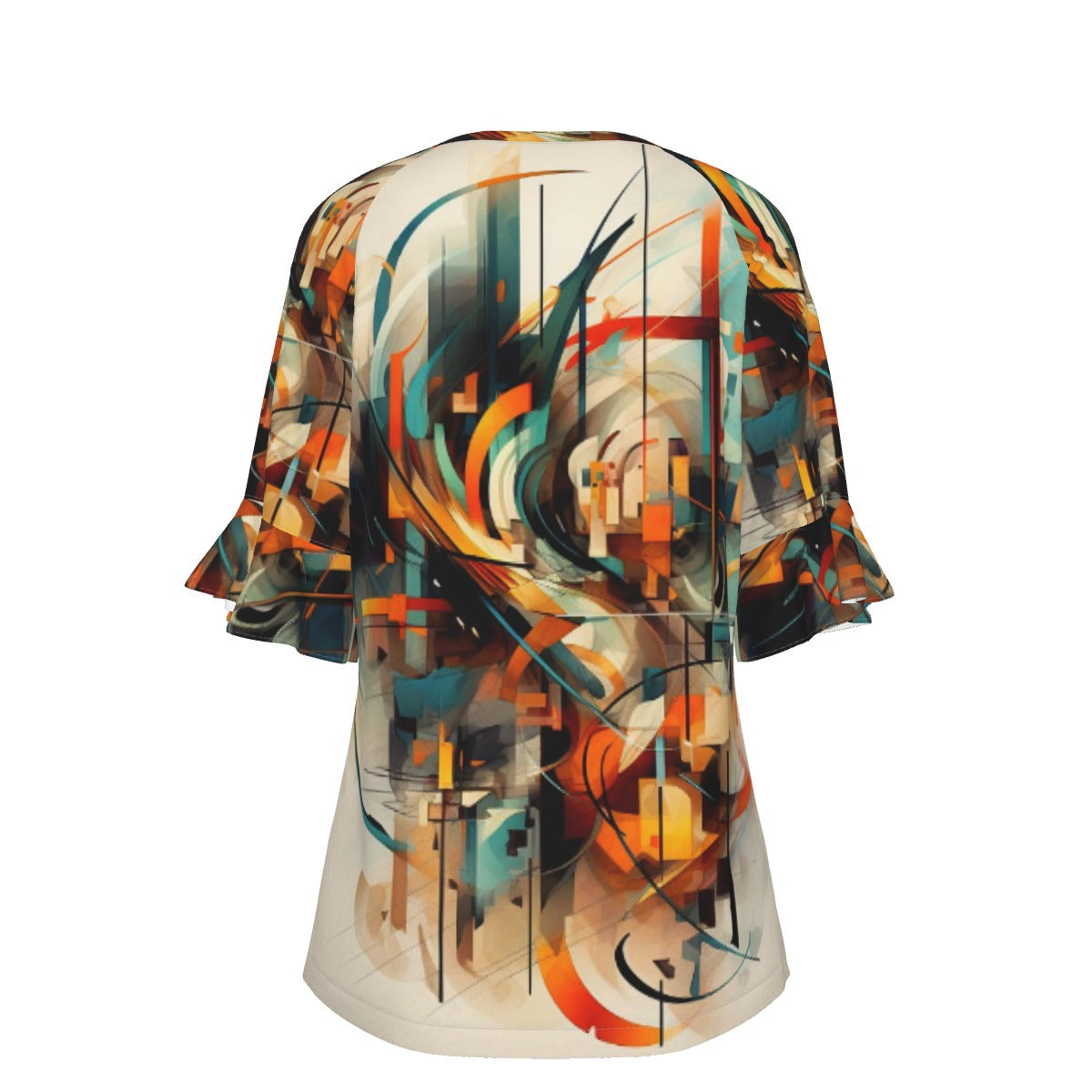 All-Over Print V-neck Women's T-shirt With Bell Sleeve