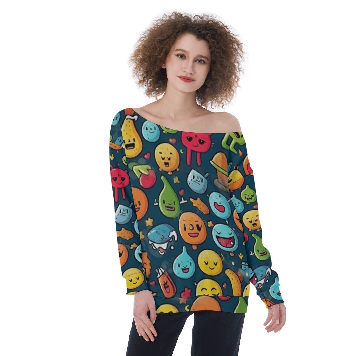 All-Over Print Oversized Women's Off-Shoulder Sweatshirt
