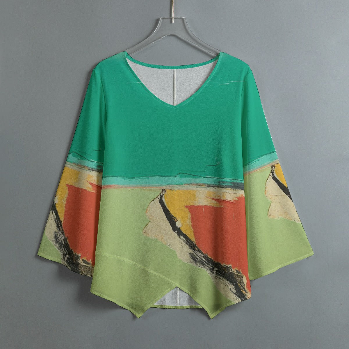 All-Over Print Women's V-neck T-shirt With Irregular Hem