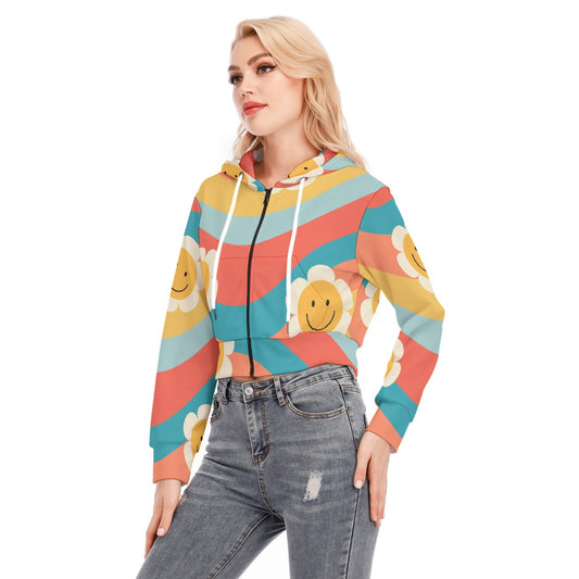 All-Over Print Women's Crop Top Hoodie With Zipper Closure